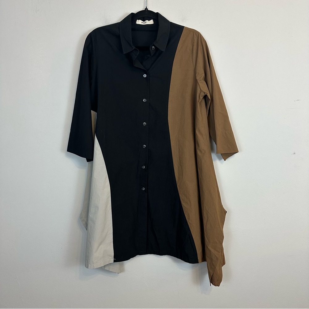 Alembika Urban | Colorblock Brown Black Cream Button Front Tunic Size 6-8 - Picture 2 of 10